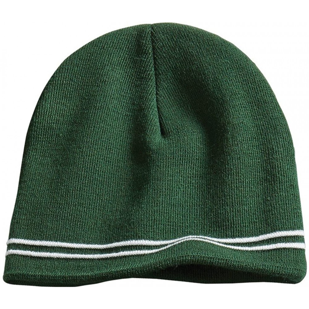 Skullies & Beanies Men's Spectator Beanie - Forest Green/ White - CQ11QDSMK4T $10.60