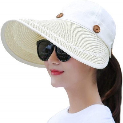 Sun Hats Women's Reversible 2-in-1 Wide Brim Floppy Hat UV Protection Hats for Beach Glof - Beige White - CL18CLX49SA $13.25