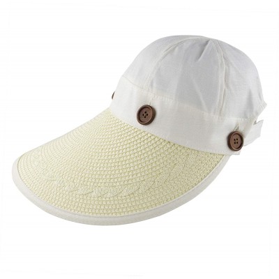 Sun Hats Women's Reversible 2-in-1 Wide Brim Floppy Hat UV Protection Hats for Beach Glof - Beige White - CL18CLX49SA $13.25