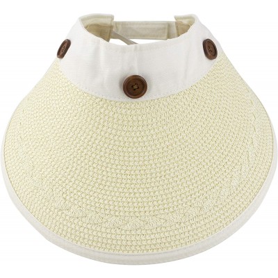 Sun Hats Women's Reversible 2-in-1 Wide Brim Floppy Hat UV Protection Hats for Beach Glof - Beige White - CL18CLX49SA $13.25