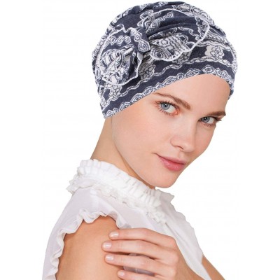 Skullies & Beanies Chemo Winter Hat Soft Ribbed Flower Bow Cloche Beanie Cancer Cap Turban - 17- Blue Medallion - CD180AKRN6O...