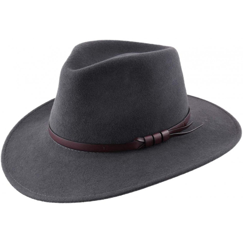 Fedoras Classique Large Wool Felt Fedora Hat Packable Water Repellent Wide Brim - Anthracite - CS187NHHZTO $42.74