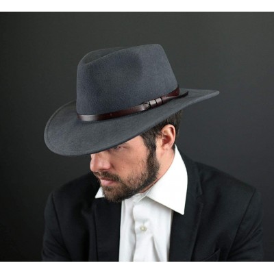 Fedoras Classique Large Wool Felt Fedora Hat Packable Water Repellent Wide Brim - Anthracite - CS187NHHZTO $42.74