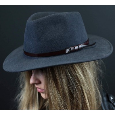 Fedoras Classique Large Wool Felt Fedora Hat Packable Water Repellent Wide Brim - Anthracite - CS187NHHZTO $42.74