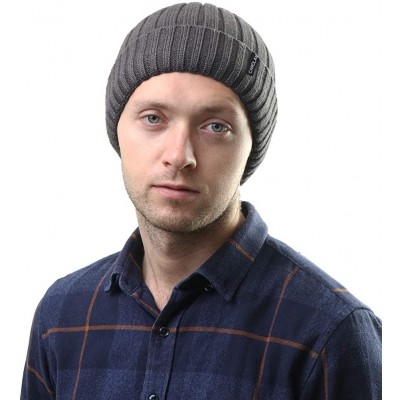 Skullies & Beanies Men's Fleece Wool Cable Knit Winter Beanie Hat - Dark Grey - CD1944LWO05 $13.65