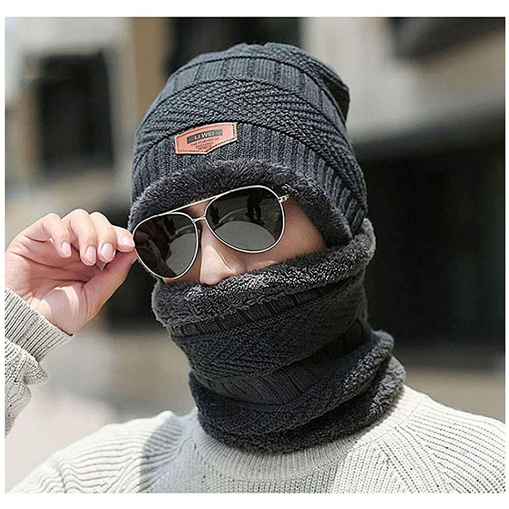 Skullies & Beanies Men's Women Beanie Winter Hat Scarf Set Warm Knit Hat Thick Outdoors Ski Beanies Hat for Winter - Gray - C...