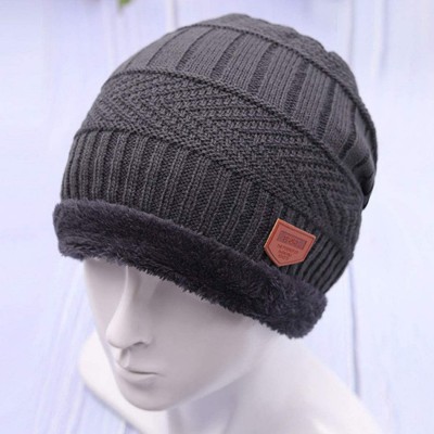 Skullies & Beanies Men's Women Beanie Winter Hat Scarf Set Warm Knit Hat Thick Outdoors Ski Beanies Hat for Winter - Gray - C...