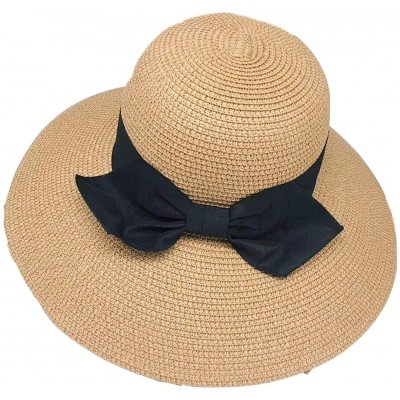 Sun Hats Beach Sun Hat for Women Summer Straw Caps Foldable Roll up with Decorative Bow - Beige - C218REIC0OR $14.46