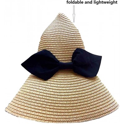 Sun Hats Beach Sun Hat for Women Summer Straw Caps Foldable Roll up with Decorative Bow - Beige - C218REIC0OR $14.46