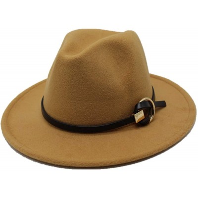 Fedoras Fedoras Hats for Women Men Felt Metal Belt Trilby Hats Wide Brim Adjustable Fedora Jazz Hat Caps - Camel - C818NRRA4S...