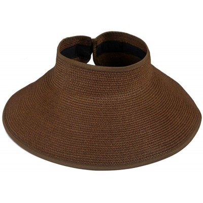 Visors Womens Sun Visor Hat- Foldable Straw Sun Hat with Cute Bowtie - Coffee - CF1943IQORE $9.46