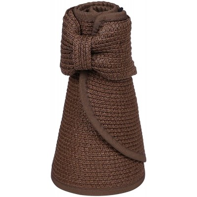 Visors Womens Sun Visor Hat- Foldable Straw Sun Hat with Cute Bowtie - Coffee - CF1943IQORE $9.46