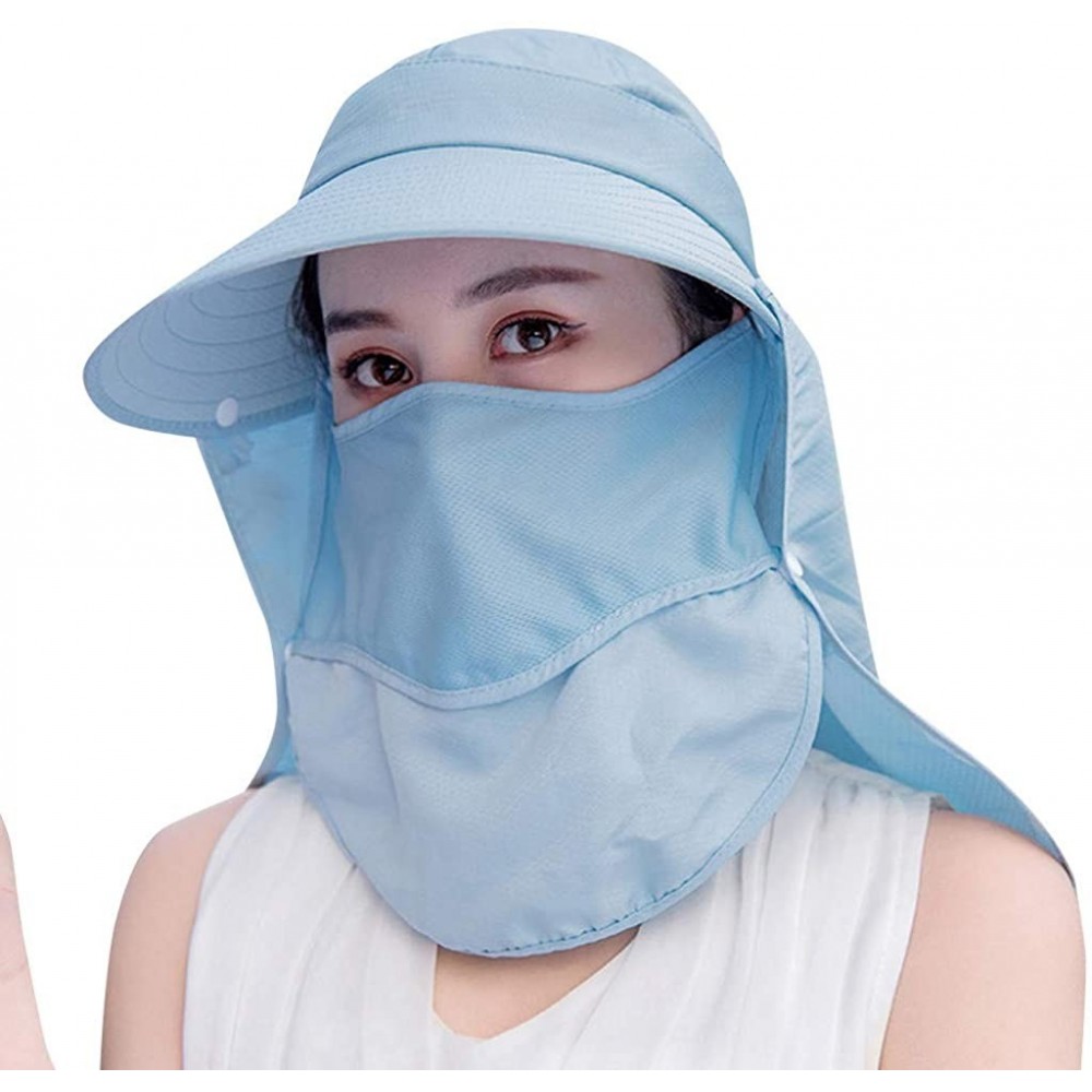 Sun Hats Women's Protective Sun Hat- Summer Sun Hat Mask Anti-UV Double Layer Cycling Cap Unisex Cotton Cool Hat - Blue - CQ1...