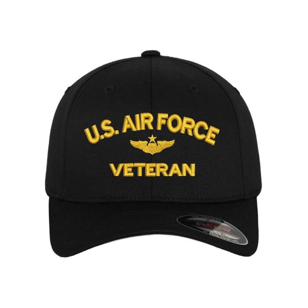 Baseball Caps USAF U.S.Air Force Veteran Flexfit Baseball Cap Hat Black - CR183ME2WWD $23.37