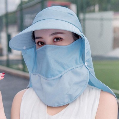 Sun Hats Women's Protective Sun Hat- Summer Sun Hat Mask Anti-UV Double Layer Cycling Cap Unisex Cotton Cool Hat - Blue - CQ1...