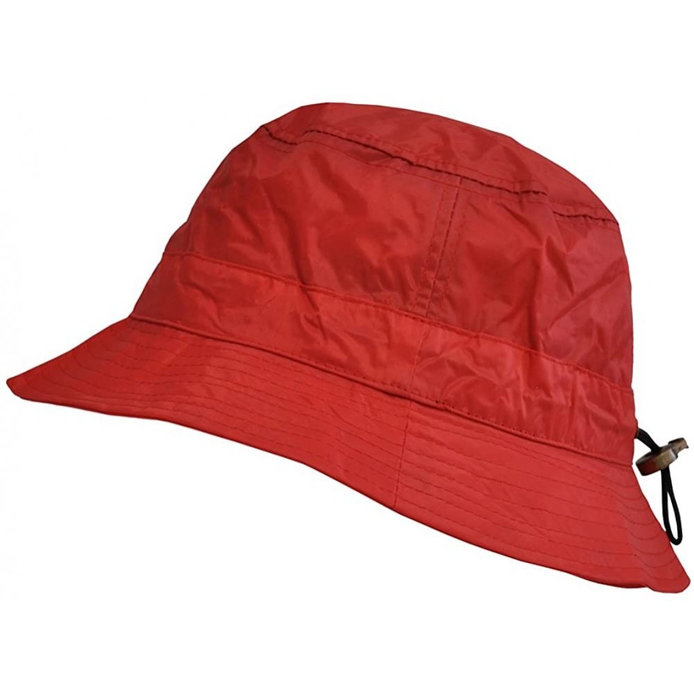 Bucket Hats Adjustable Waterproof Bucket Rain Hat in Nylon - 02-red - CX189ZD4N5Z $17.60