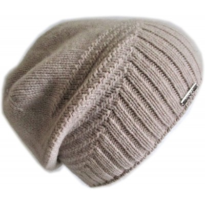 Skullies & Beanies Slouchy Cashmere Hat Lined with Fleece Band - Beige - CG18ESRE49T $50.52