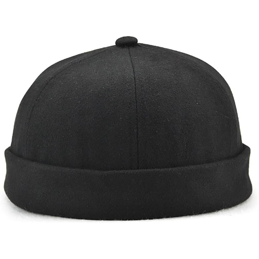 Skullies & Beanies Unisex Women Men Skullcap Sailor Cap Rolled Cuff Retro Brimless Beanie Hat - Black - CN18C0Q9WE3 $12.98