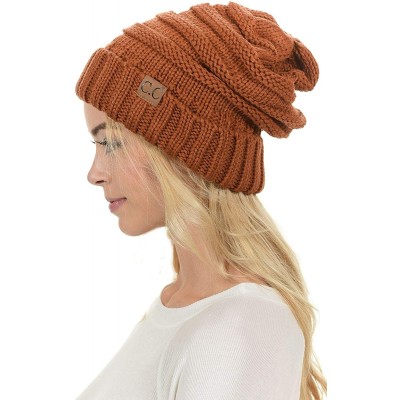 Skullies & Beanies Hat-100 Oversized Baggy Slouch Thick Warm Cap Hat Skully Cable Knit Beanie - Rust - C718XIIZ37U $20.53