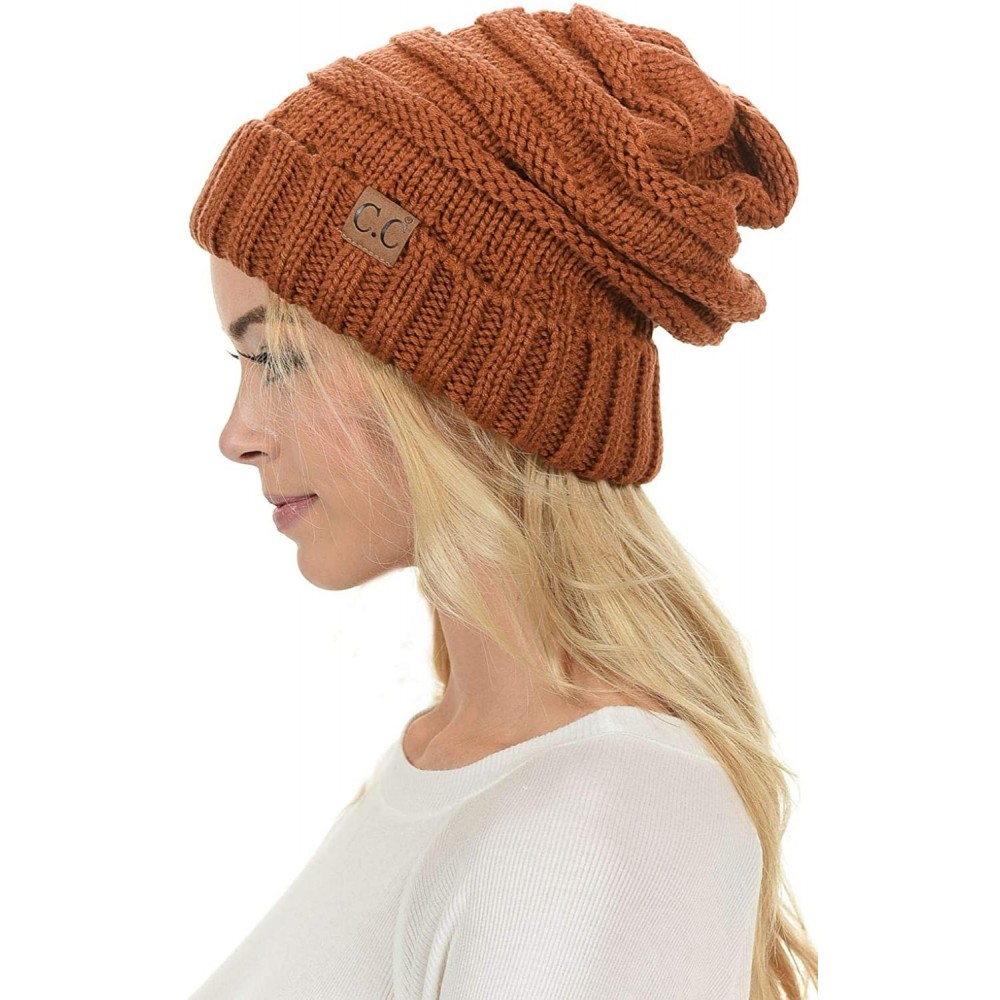 Skullies & Beanies Hat-100 Oversized Baggy Slouch Thick Warm Cap Hat Skully Cable Knit Beanie - Rust - C718XIIZ37U $10.78