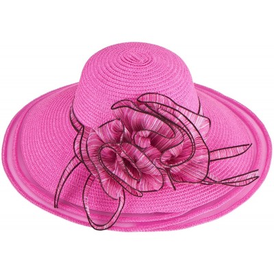 Sun Hats Womens Church Wedding Kentucky Derby Wide Brim Straw Summer Beach Hat A115 - Hot Pink - CR11RISF1WB $23.31