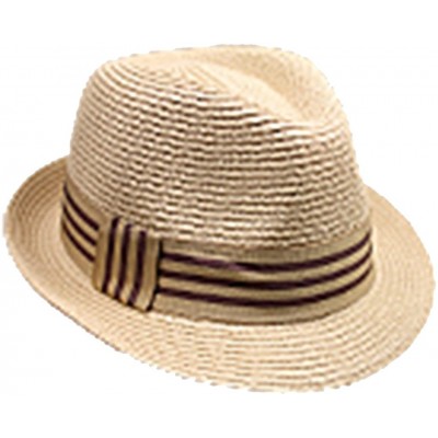 Fedoras Fedora Straw Hat for Mens Women Sun Beach Derby Panama Summer Hats w Brim Black to White - L Tan W Stripes - CD184XLR...