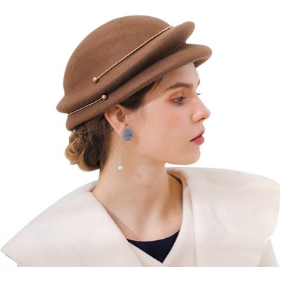 Fedoras Vintage Wool Felt Cloche Bucket Bowler Hat Women Ladies Church Wedding Fascinator Formal Dress Hat Winter Fedoras - C...
