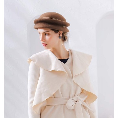 Fedoras Vintage Wool Felt Cloche Bucket Bowler Hat Women Ladies Church Wedding Fascinator Formal Dress Hat Winter Fedoras - C...