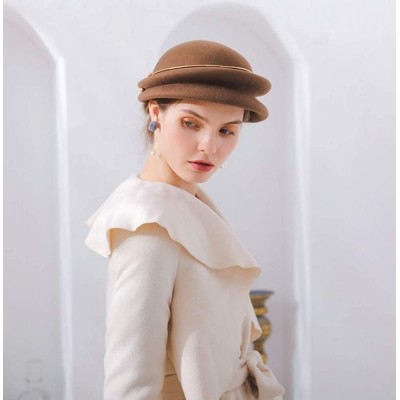 Fedoras Vintage Wool Felt Cloche Bucket Bowler Hat Women Ladies Church Wedding Fascinator Formal Dress Hat Winter Fedoras - C...