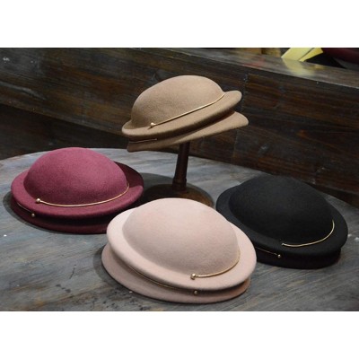 Fedoras Vintage Wool Felt Cloche Bucket Bowler Hat Women Ladies Church Wedding Fascinator Formal Dress Hat Winter Fedoras - C...