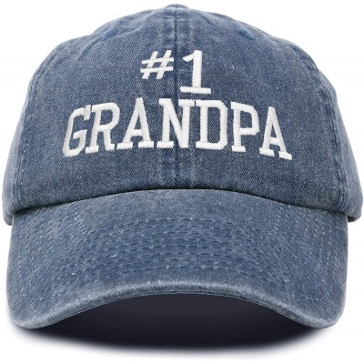 Baseball Caps Number 1 Grandpa Gift Hat Vintage Cap Washed Cotton - Washed Denim Navy Blue - C618RZDWHX9 $25.60