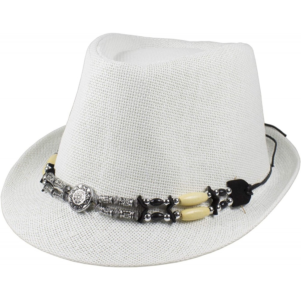 Fedoras Summer Trilby Fedora Panama Straw Hats - White - CW18TRCDAQY $9.83