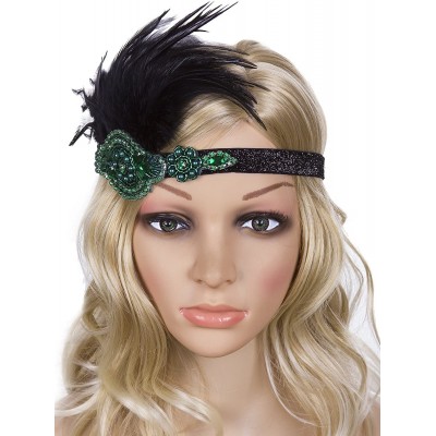 Headbands Black Beaded Flapper Headband Inspired Great Gatsby 1920s Headpiece Accessories Feather Vintage - Green - CH1884I2N...