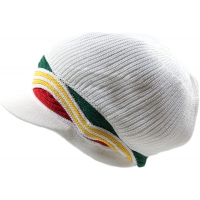 Skullies & Beanies 100% Cotton Rasta Dreadlock Wave Beanie Visor XL - White/Rasta - C518D0INA5D $19.87