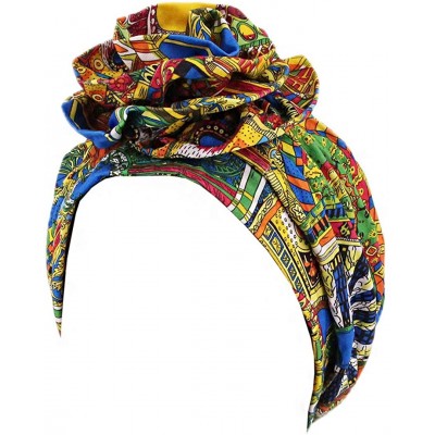 Skullies & Beanies African Printing Turban Cap Hairwrap Headwear Sleep Chemo Bonnet Hat Beanie for Women - Style 3 - CP1993AR...