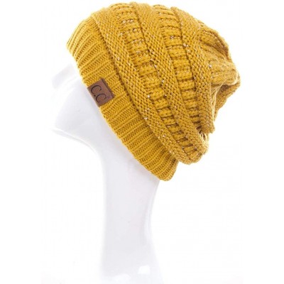 Skullies & Beanies Women Knitted Sparkle Sequin Soft Skull Cap Ponytail Messy Bun Beanie - Mustard - CK18IC6W89Q $14.86