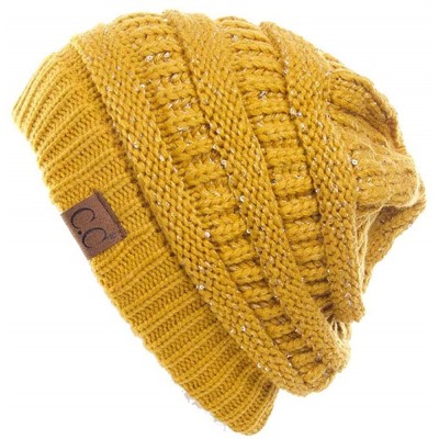 Skullies & Beanies Women Knitted Sparkle Sequin Soft Skull Cap Ponytail Messy Bun Beanie - Mustard - CK18IC6W89Q $14.86