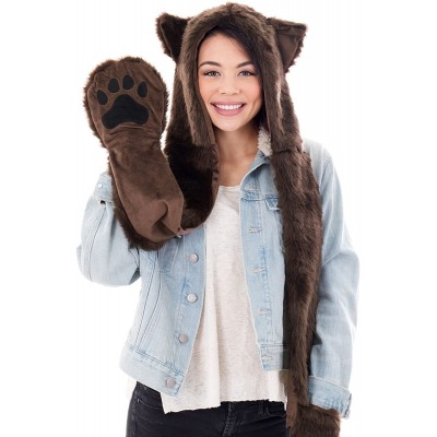 Skullies & Beanies 3-in-1 Multi-Functional Animal Hat- Scarf- Mitten Combo - Brown Bear - CT126P70BWZ $15.08