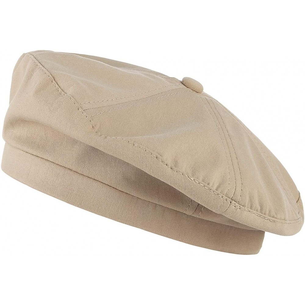 Berets Womens Classic Beret Hat Summer French Beret Solid Color Beanie Cap Hat - Khaki - C518WHI7KRZ $9.37