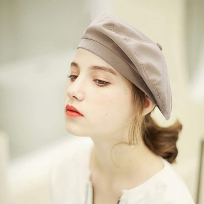 Berets Womens Classic Beret Hat Summer French Beret Solid Color Beanie Cap Hat - Khaki - C518WHI7KRZ $9.37