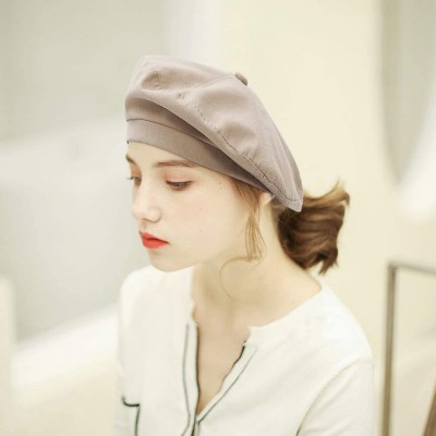 Berets Womens Classic Beret Hat Summer French Beret Solid Color Beanie Cap Hat - Khaki - C518WHI7KRZ $9.37