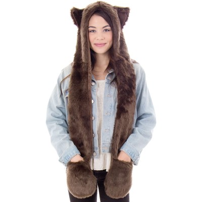 Skullies & Beanies 3-in-1 Multi-Functional Animal Hat- Scarf- Mitten Combo - Brown Bear - CT126P70BWZ $15.08