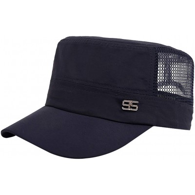 Sun Hats Men's Cool Summer Buckle Hat Peaked Flat Top Army Military Corps Baseball Cap - Blue - CZ18RXY4NTW $12.94