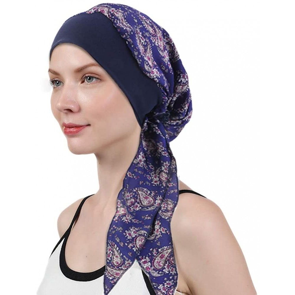 Skullies & Beanies Scarves Pre Tied Headwear Bandana Headwraps - Navy - CT18RKWE935 $8.06