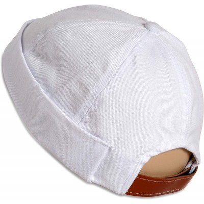 Skullies & Beanies Brimless Adjustable Docker Hat Beanie - Retro Cotton No Visor Cap Men and Women - White - CX18WII56DT $30.04