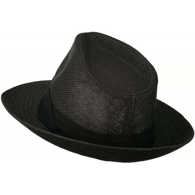 Fedoras Men's Large Brim Fedora Hat - Black - CR11XM7N2PZ $29.24