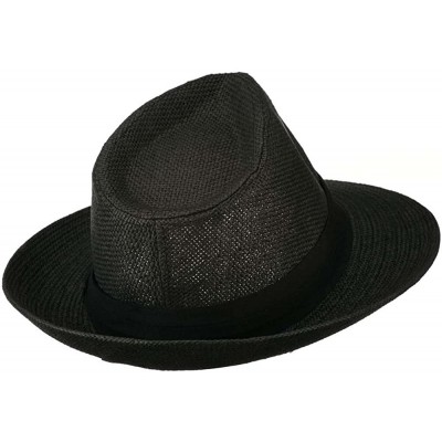 Fedoras Men's Large Brim Fedora Hat - Black - CR11XM7N2PZ $29.24