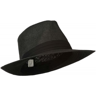 Fedoras Men's Large Brim Fedora Hat - Black - CR11XM7N2PZ $29.24