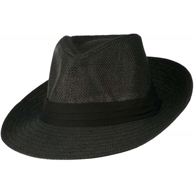 Fedoras Men's Large Brim Fedora Hat - Black - CR11XM7N2PZ $29.24