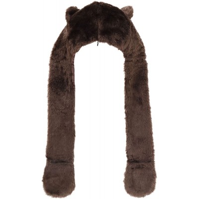 Skullies & Beanies 3-in-1 Multi-Functional Animal Hat- Scarf- Mitten Combo - Brown Bear - CT126P70BWZ $15.08